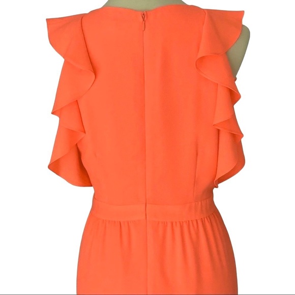 Shoshana Katrina Coral Orange Blouson Ruffle Sheath Cocktail Dress Size 8 - Picture 6 of 11